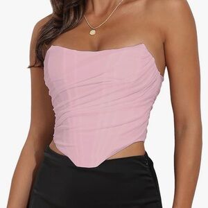 NWOT Mesh Pink Strapless Open Back Corset